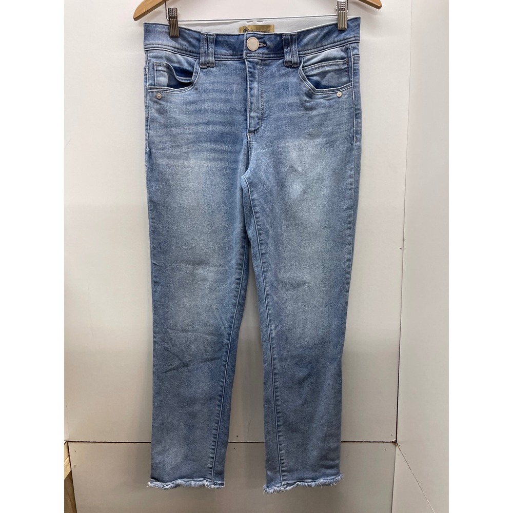Democracy Ab Solution Straight Leg Jeans Light Wash Frayed Hem Size 8